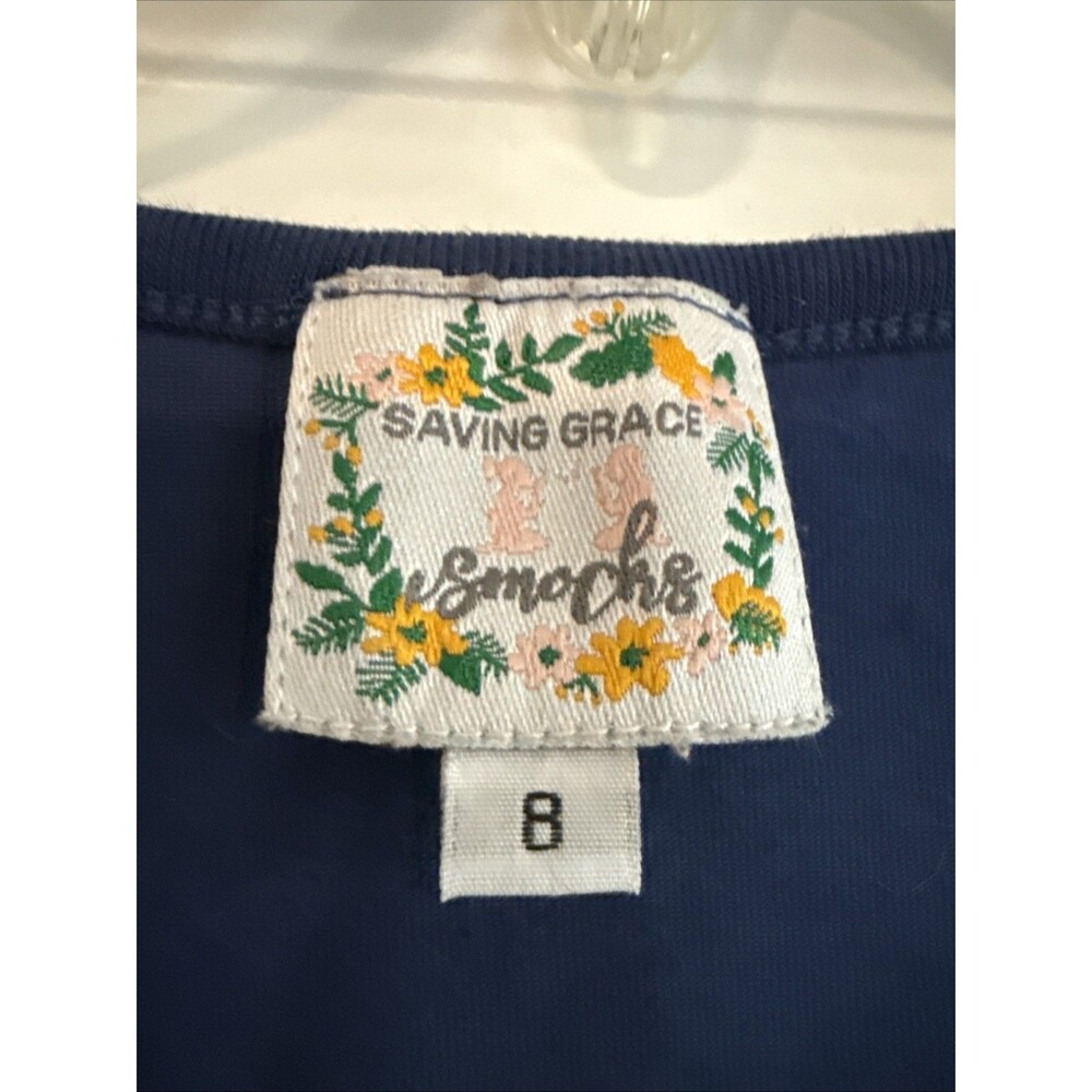 Smocked Little Girl’s T-shirt Police Dog LEO White Blue Handmade SMALL - Picture 3 of 4